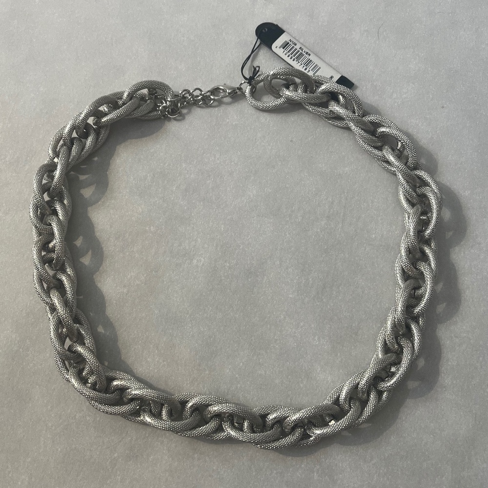 NWT Aqua Silver Chunky Chain Statement Necklace